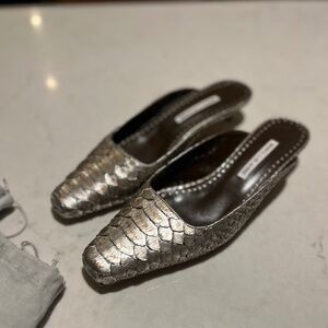 Manolo Blahnik- Silver Python- Mules- Size 39.5